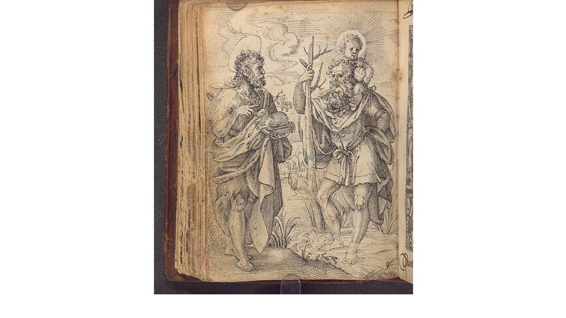 Federzeichnung von Johannes dem Täufer, dem Heiligen Christophorus 