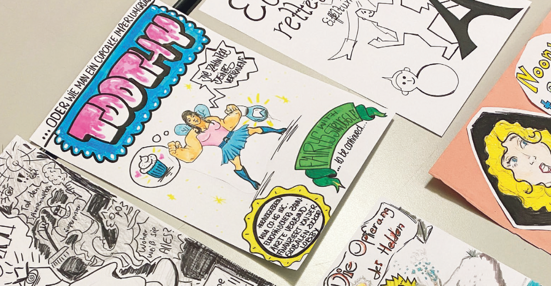 Verschiedene Comic-Entwürfe mit Held*innen