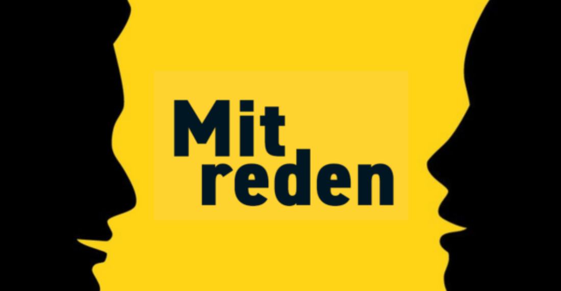 Zwei Menschen sprechen, Titelmotiv "Mitreden"