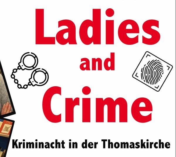 Schriftzug Laides an Crime in roten Buchstaben auf weißem Hintergrund.