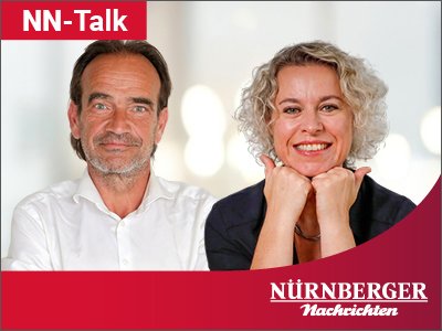 Zwei lächelnde Personen im Portrait, darüber der Schriftzug „NN-Talk“ und das Logo der Nürnberger Nachrichten.