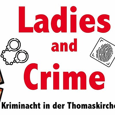 Schriftzug Laides an Crime in roten Buchstaben auf weißem Hintergrund.